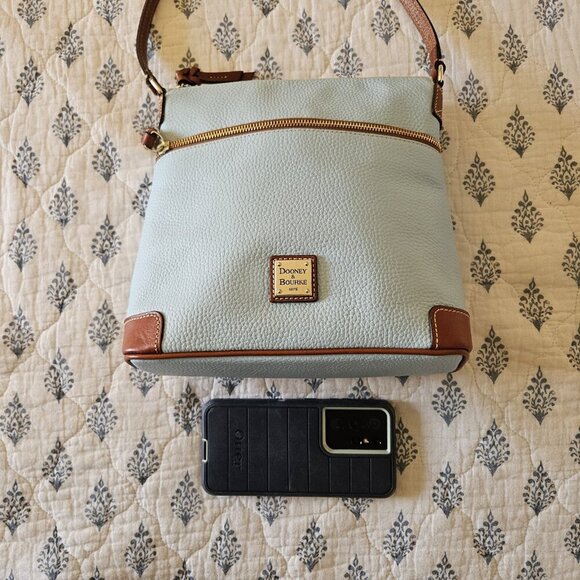 Dooney & Bourke Pebble Leather Shoulder Bag Powder Blue Saddle Trim NWOT R264 - Picture 15 of 16